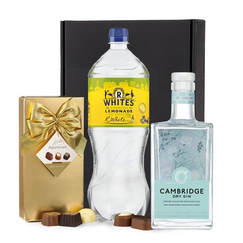 Cambridge Dry Gin 70cl with R. White’s Lemonade & Chocolates Gift Box | Spirit Mixer Set